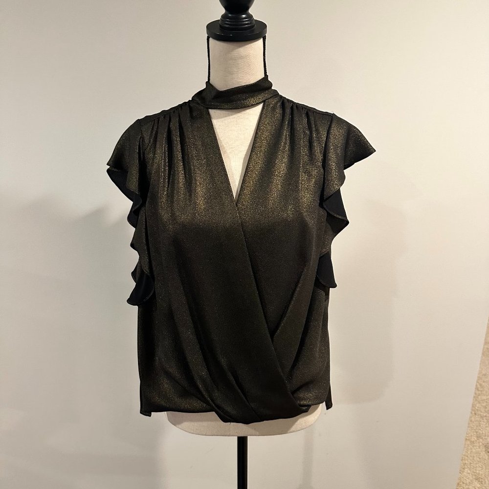 BCBGMAXAZRIA Women Gold/Black Sleeveless Blouse Size M